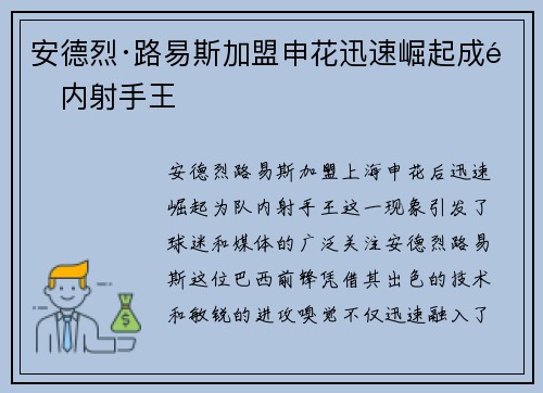 安德烈·路易斯加盟申花迅速崛起成队内射手王 安德烈·路易斯加盟申花迅速崛起成队内射手王